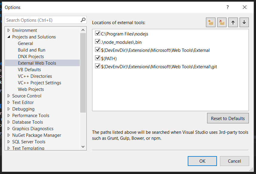 Visual Studio NodeJS version