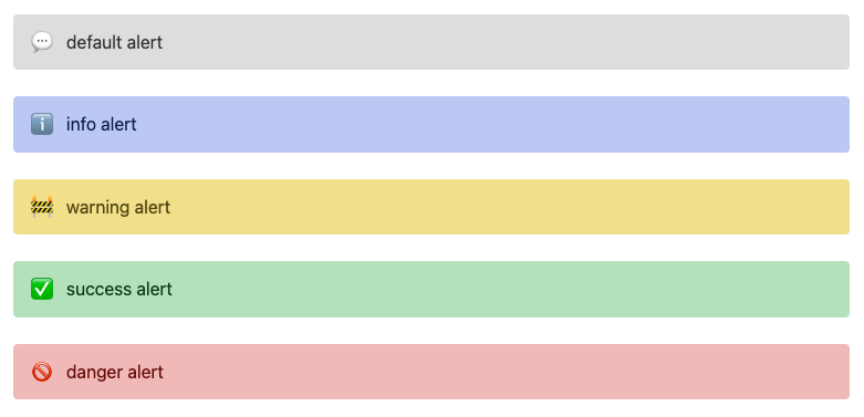 A set of alert components with a default status icon for each