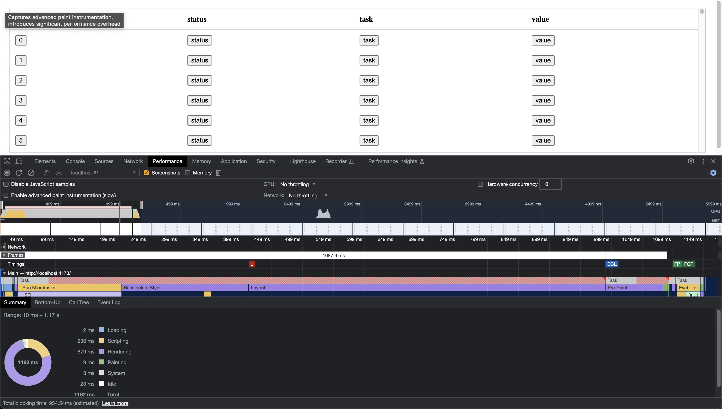 HTML Table with 40,000 buttons