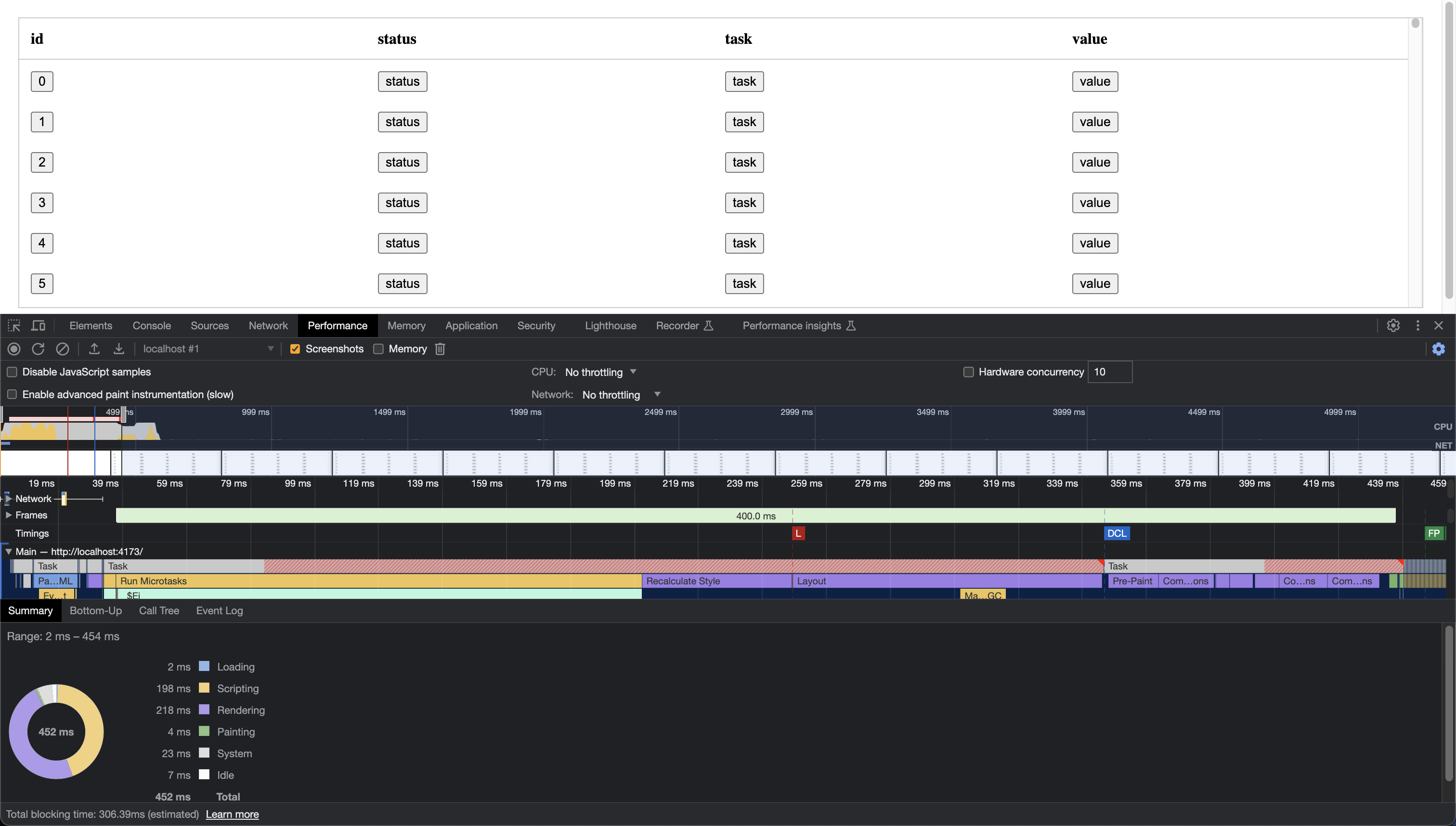 HTML Table with 40,000 buttons with CSS Contain